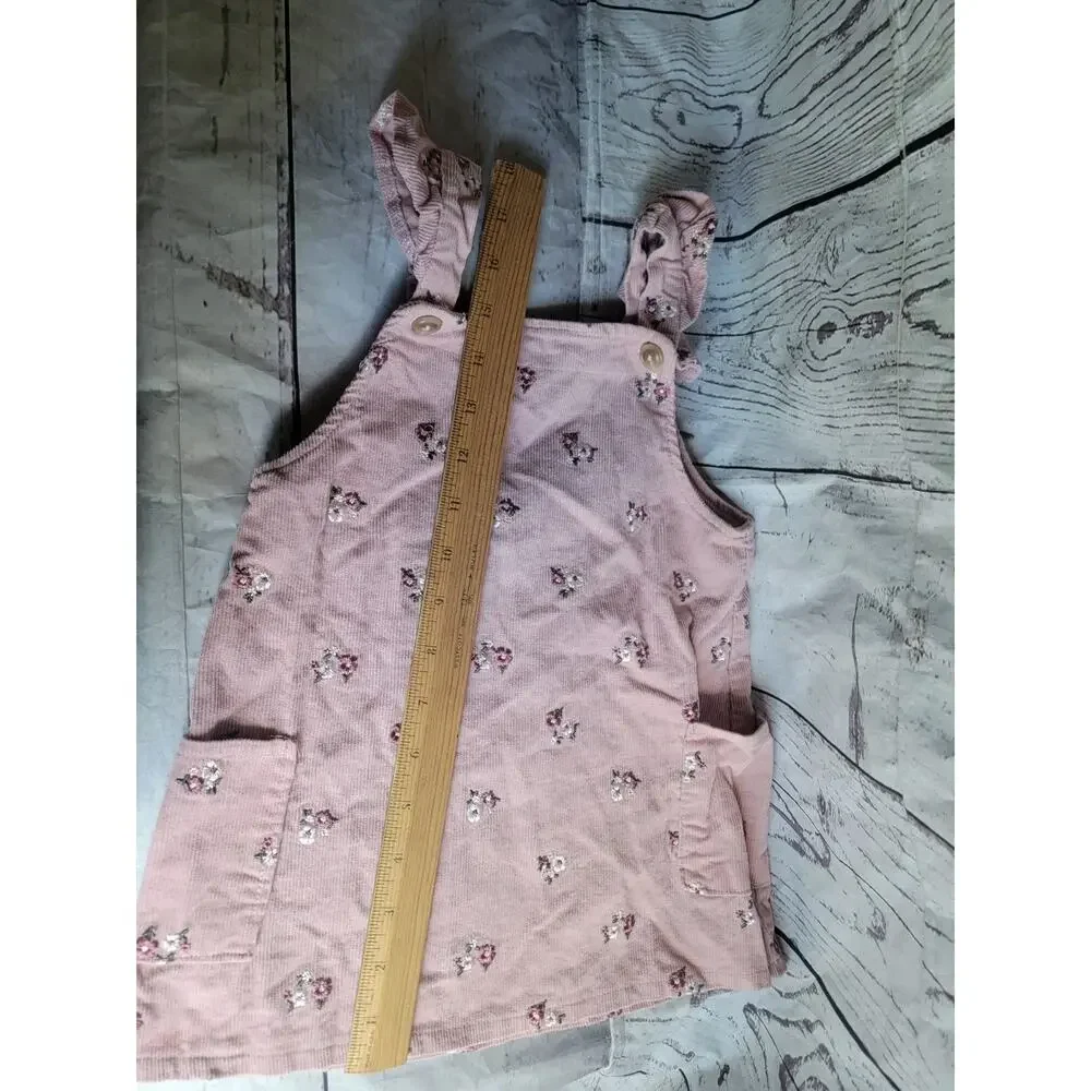 Nicole Miller NY Floral Corduroy Dress Jumper Embroidered Flowers Toddler 24M